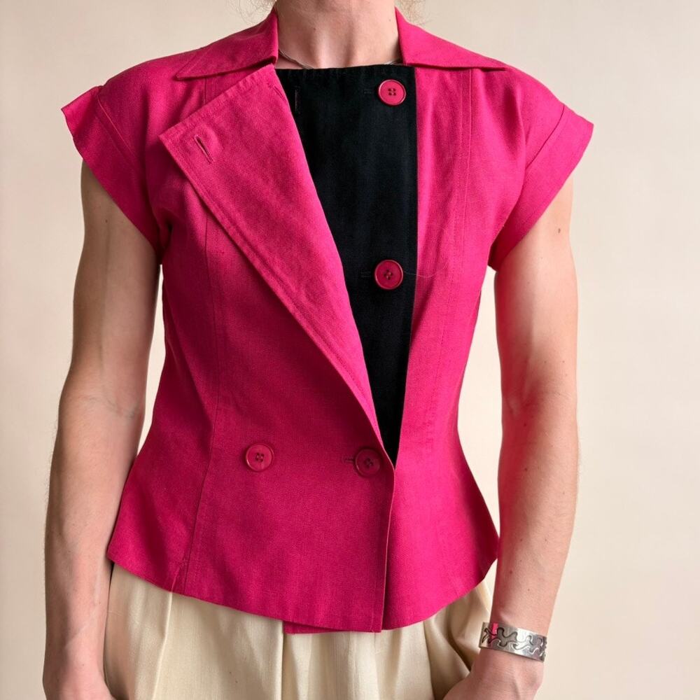 Nipton Boutique Hot Pink Peplum Blazer Top - Double-Breasted, Size 4